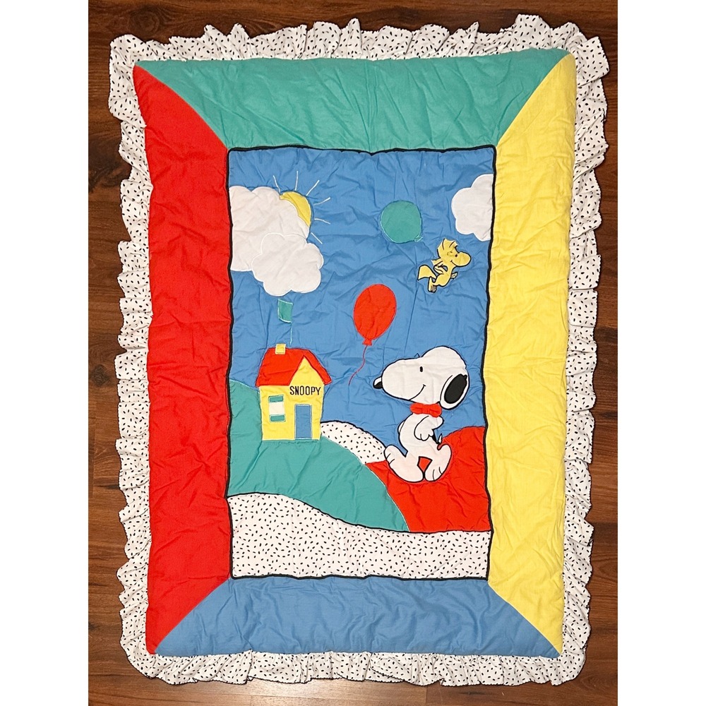 Quiltex Cotton Blend Multicolor Snoopy Woodstock Ruffle Baby Blanket OS